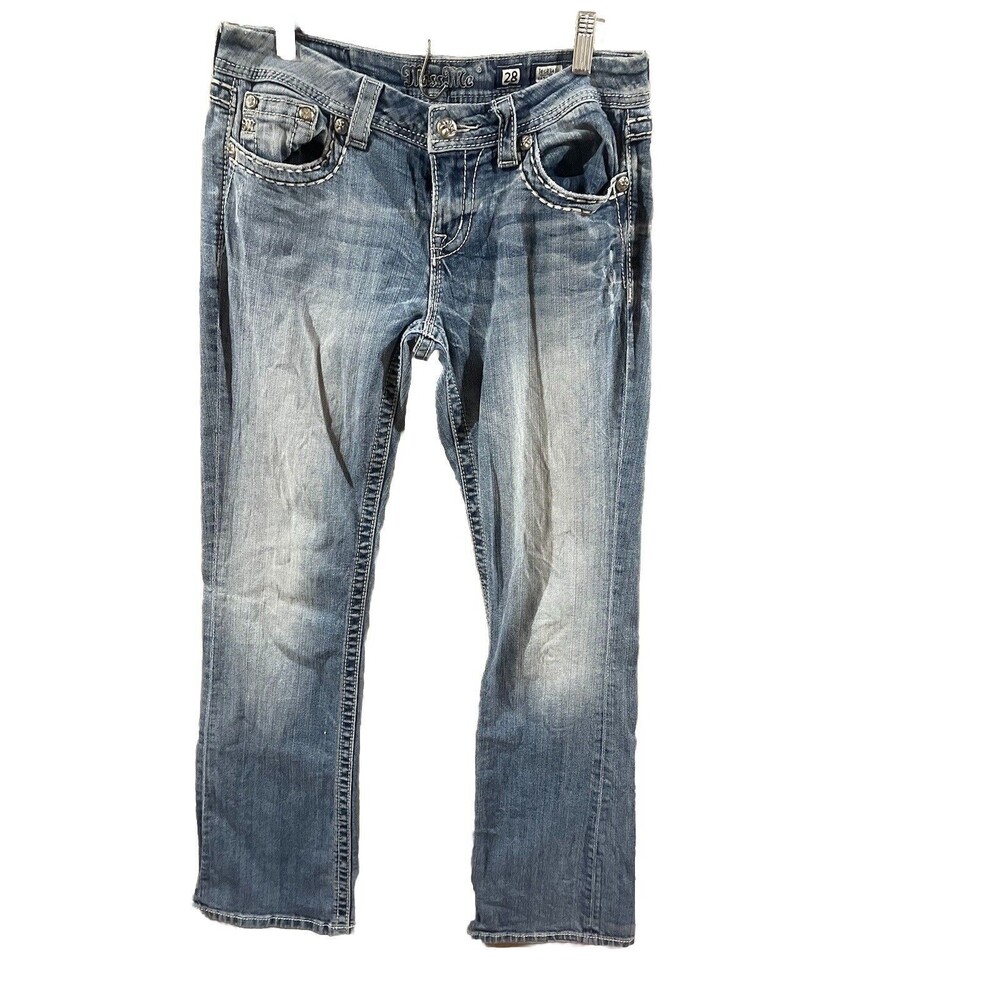 MISS ME Easy Boot  Cut Size 28  Denim Jeans Embellished Distressed